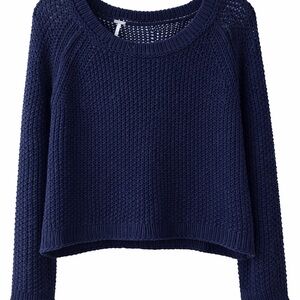 Free People Open Knit Sweater Small Navy Blue Lightweight Boho Pullover